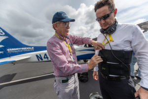 The belt has miniature tactile actuators sewn inside it that vibrate at different locations and intensities along a pilot’s torso