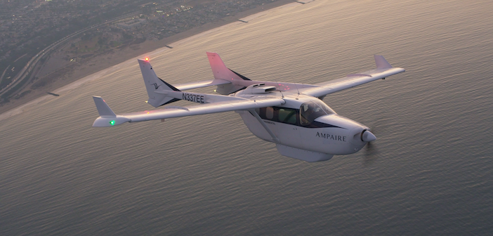 Ampaire's electric EEL during its flight from Los Angeles to Hayward in California