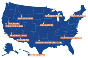 Map shows the 11 airports that will have Arrival Alert Notices