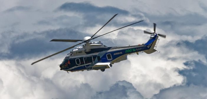 An Airbus H225 has performed the first ever helicopter flight with 100% sustainable aviation fuel