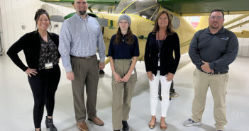 Pictured left to right: Michelle Susi, Summit Aviation; Joe Olivere, Delaware Department of Labor; Abby Holloway, Lynn Trent, Summit Aviation and John Morris, Polytech School of Aviation Maintenance