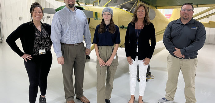Pictured left to right: Michelle Susi, Summit Aviation; Joe Olivere, Delaware Department of Labor; Abby Holloway, Lynn Trent, Summit Aviation and John Morris, Polytech School of Aviation Maintenance