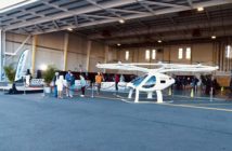 Volocopter eVTOL aircraft in front of Sheltair TPA hangar at Tampa International Airport